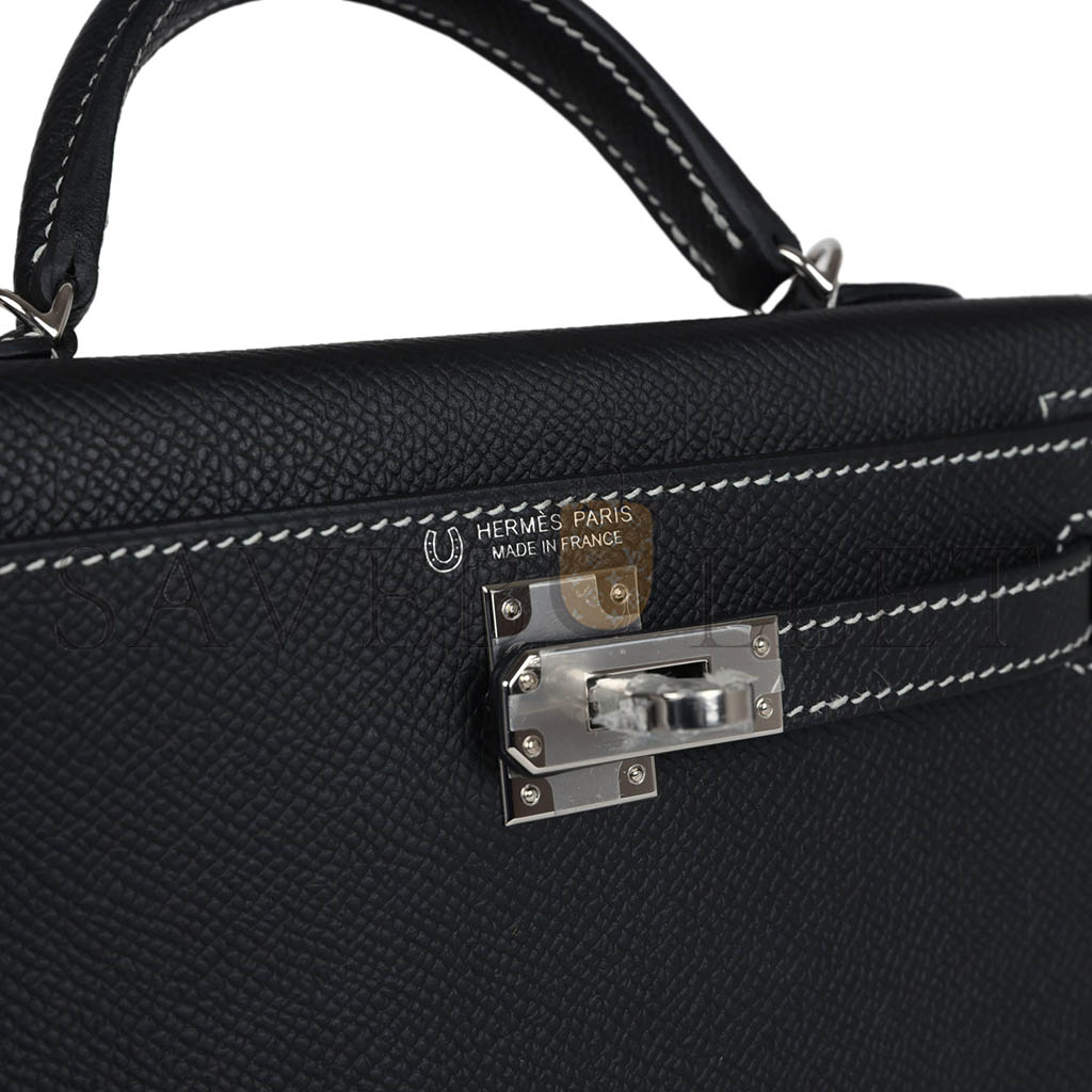 H**mes mini kelly ii black verso epsom palladium hardware (19*12*5.5cm)